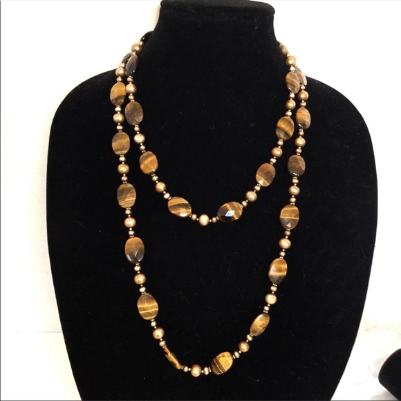 Long Tiger's Eye & Pearly Necklace - Picture 5 of 5
